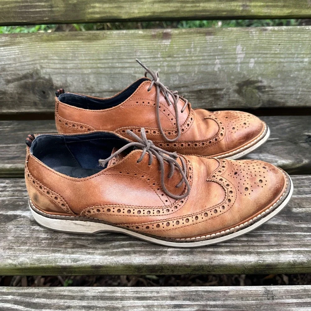 Cole Haan Morris Grand.OS Wingtip Oxford Tan Brown Leather Dress Shoes Size 9